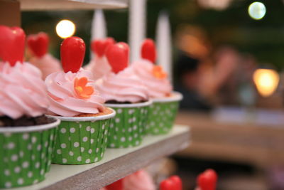 Close-up of cupcakes on table