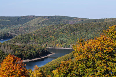 Scenic view of lake against sky during autumn