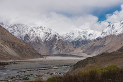 Scenic view of snowcapped mountains against sky