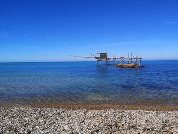 Scenic view of sea against blue sky