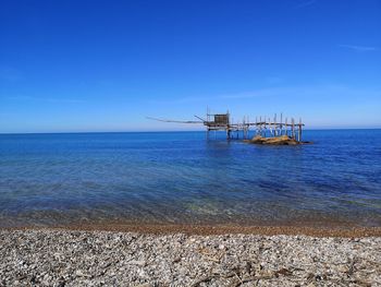 Scenic view of sea against blue sky