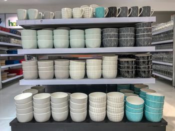 Stack of various displayed for sale in store