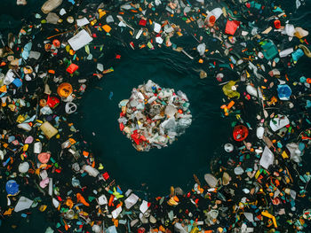 High angle view of illuminated cityscape