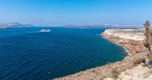 Scenic view of sea against blue sky