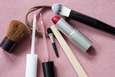 Close-up of beauty products on table