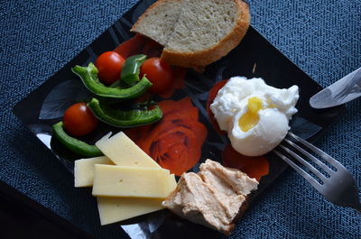 High angle view of vegetables in plate