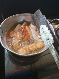 High angle view of ice cream in bowl on table