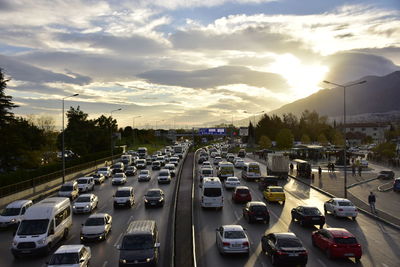 High angle view of traffic on road in city