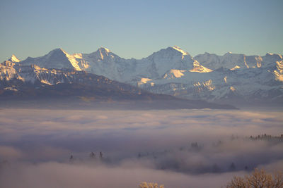 Scenic view of snowcapped mountains against sky