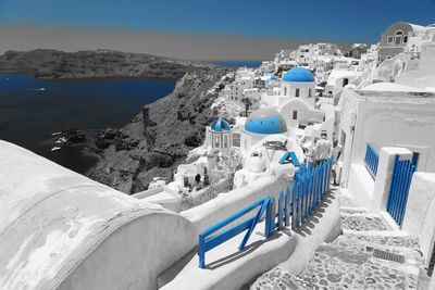 Panoramic view of sea against blue sky