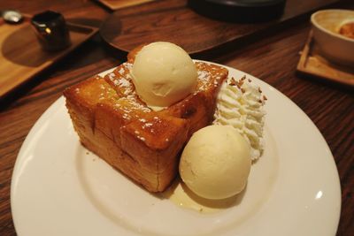 Close-up of breakfast served on table