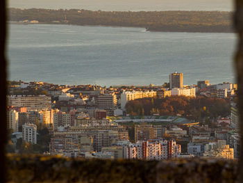 High angle view of buildings in city