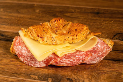 Close-up of breakfast served on table