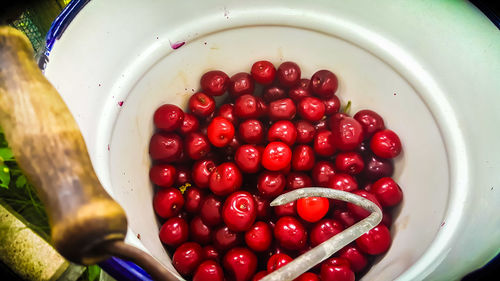 Directly above shot of strawberries in bowl