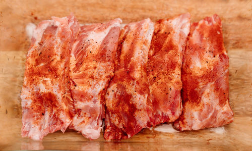 Close-up of meat on cutting board