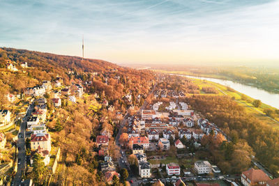 High angle view of townscape against sky