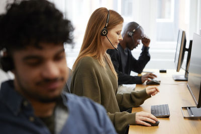 Diverse call center employees at work