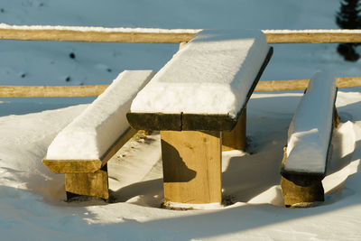 Close-up of snow on wood