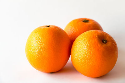 Close-up of orange fruit against white background