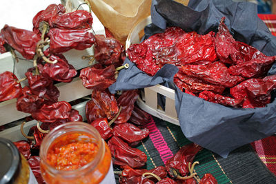High angle view of spices in market stall