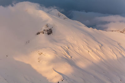 Aerial view of snowcapped mountain against sky