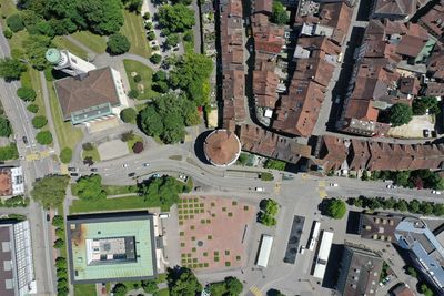 High angle view of buildings in city