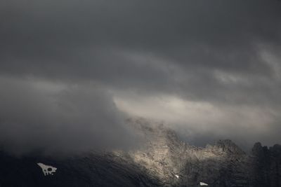 Scenic view of mountains against cloudy sky
