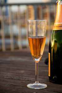 Close-up of champagne in glass on table