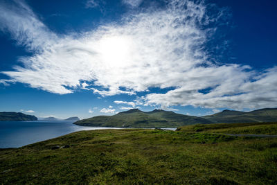 Scenic view of landscape against cloudy sky