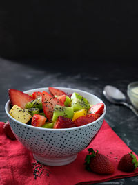 Close-up of strawberries in plate on table