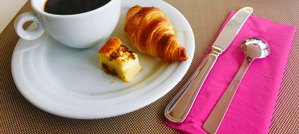 High angle view of breakfast on table