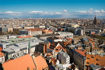 High angle shot of townscape against sky