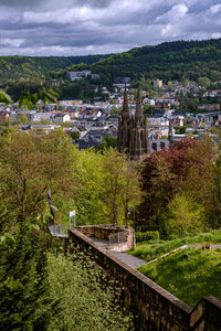 High angle view of townscape against sky