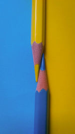 Close-up of colored pencils on table