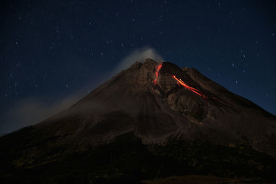 Scenic view of mountain against sky at night