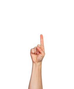 Close-up of human hand over white background