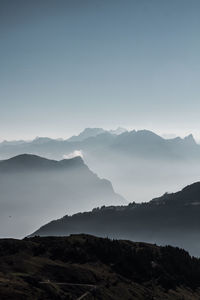 Scenic view of mountains against clear sky