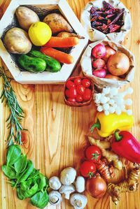 High angle view of fruits on table