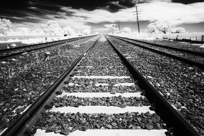 Surface level of railway tracks against the sky