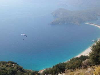 Scenic view of sea and mountains against sky