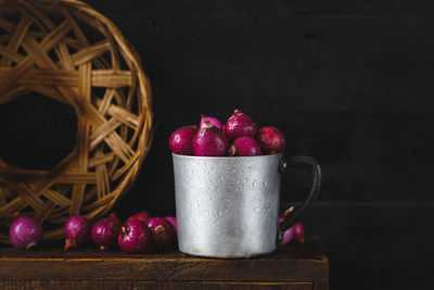 Close-up of fruits against black background