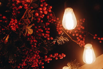 Low angle view of illuminated christmas tree at night