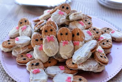 Close up of  baby cookies  on  plate for a baby shower 