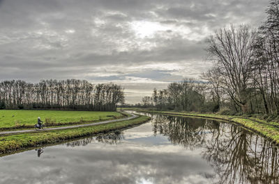 Meandering river under a dark sky
