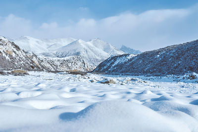 Scenic view of snowcapped mountains against sky