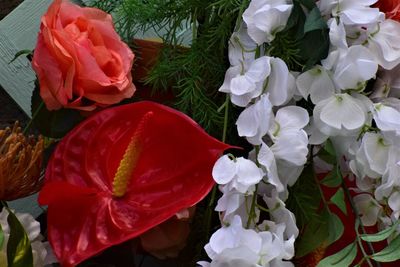 High angle view of rose bouquet