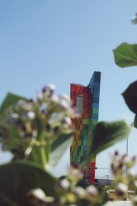 Low angle view of buildings against clear sky