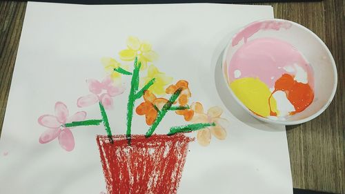 High angle view of flowering plant on table