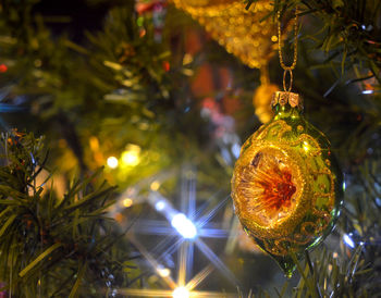 Close-up of illuminated christmas tree