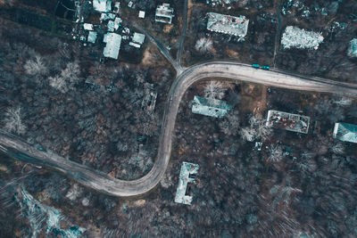 High angle view of old car on road